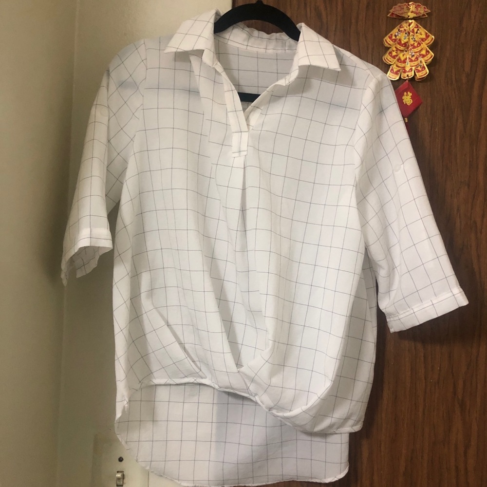 Oversized white grid blouse